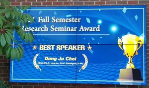 Dongju won the Best Speaker Award at the 2021 Fall Semester Research Seminar. 이미지